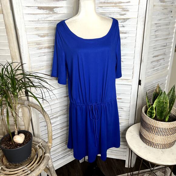 SOFT SURROUNDINGS Women's XL Short Sleeve T Shirt Mini Dress Adj Waist Blue USA - Picture 3 of 13